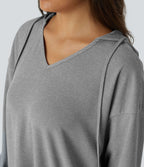 Robe Sweatshirt Casual à Capuche avec Cordon Poches Latérales Ourlet Courbé Asymétrique Oversize Mini en Tissu Gaufré