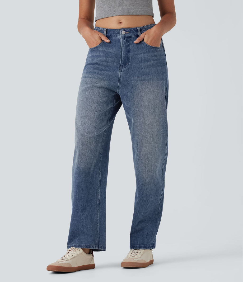 Jean barrel Halara Flex™ taille haute coupe barrel délavé avec poches