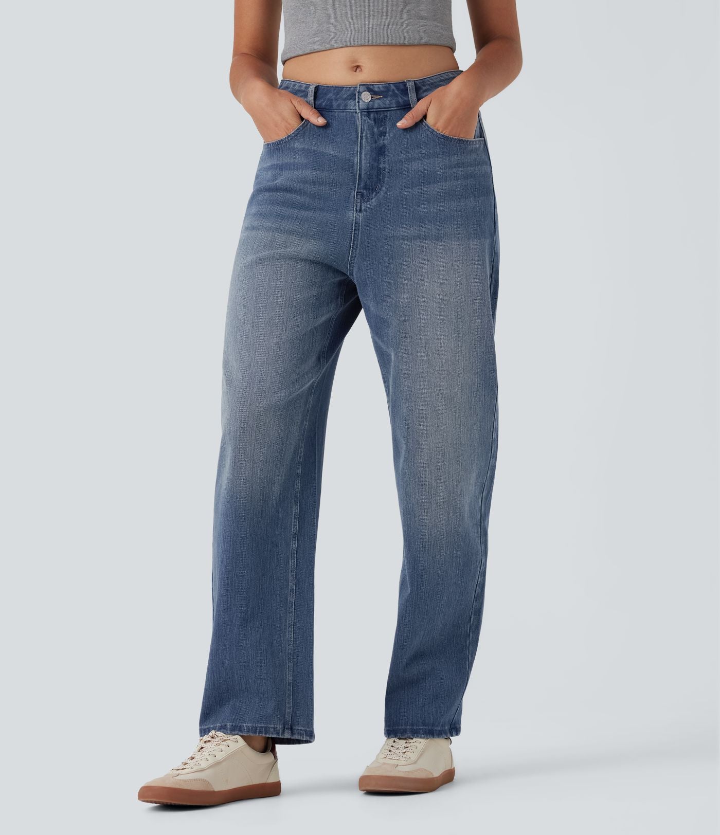 Jean barrel Halara Flex™ taille haute coupe barrel délavé avec poches