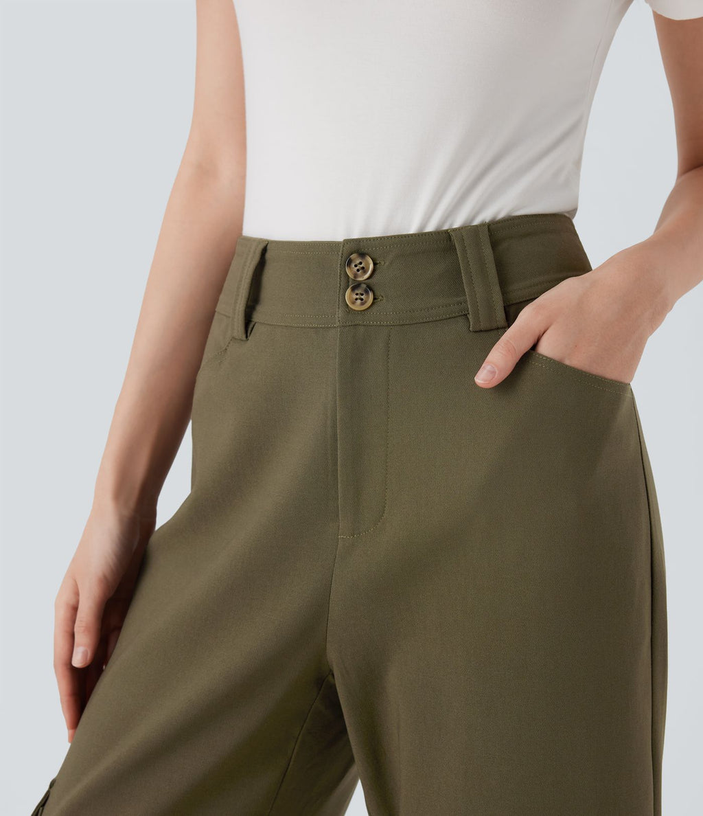 Pantalon cargo de travail taille haute coupe droite avec poches multiples