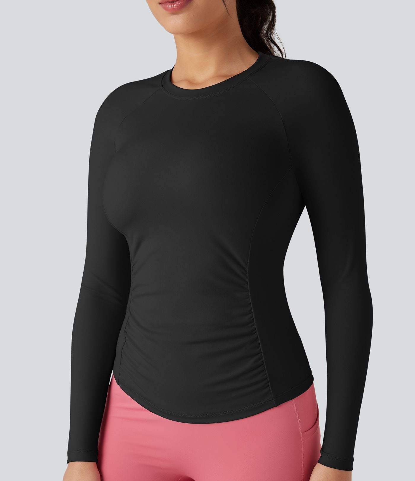 Top de sport yoga ajusté col rond manches longues raglan