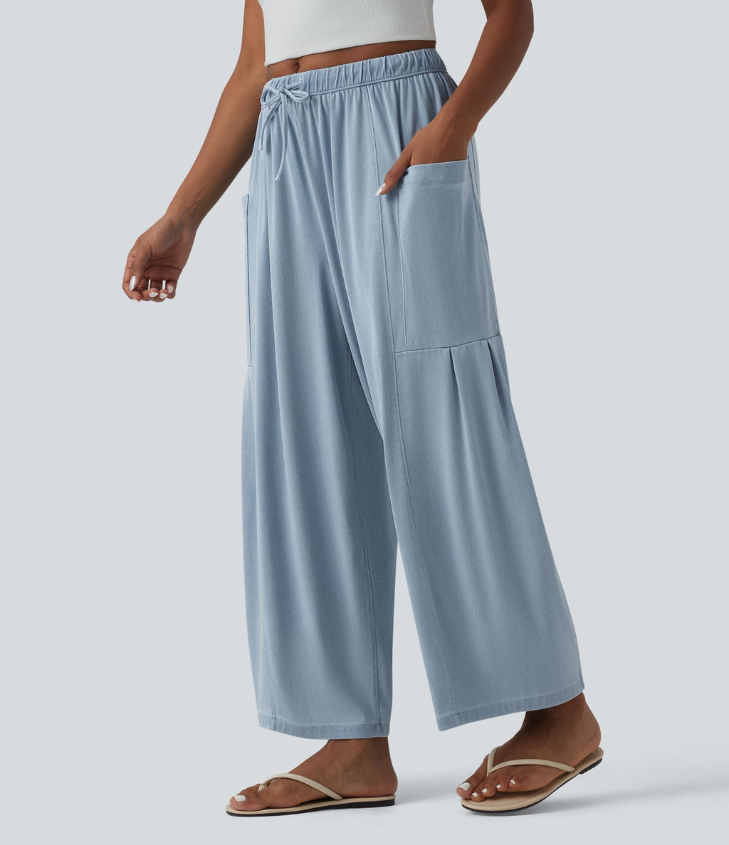 Halara Flex™ Jean large 7/8 casual taille mi-haute en lyocell drapé, avec cordon de serrage et poches
