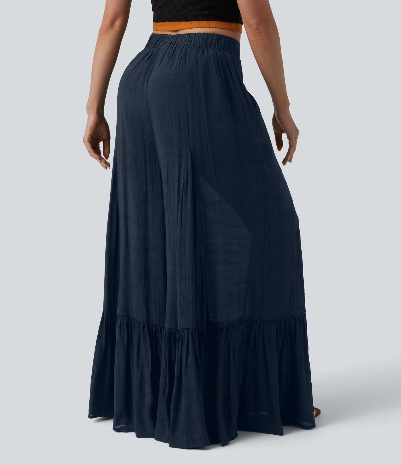 Pantalon baggy fluide taille mi-haute 2-en-1 avec poches
