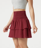 Jupe mini casual taille haute froncée à volants effet lin