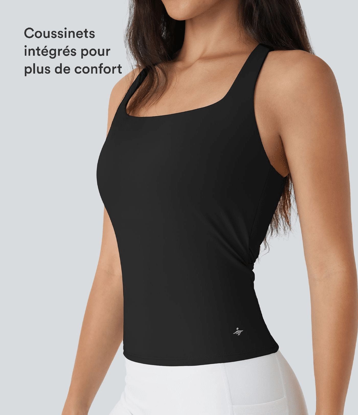 Débardeur de course crop top dos nu col carré bretelles croisées Softlyzero™ Airy Cool Touch - longueur rallongée - UPF50+