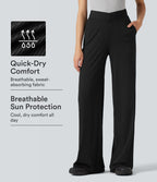 Pantalon décontracté évasé à rayures, taille haute, séchage rapide, ceinture en V, avec poches - Protection solaire UPF40+