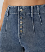 Halara Flex™ Short 5cmCasual Taille Haute en Denim Tricoté Stretch avec Boutons Décoratifs et Poches Arrière