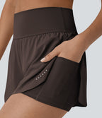 Softlyzero™ QuickDry Short de course à pied 2-en-1 taille haute à ourlet croisé avec pois réfléchissants et poches latérales