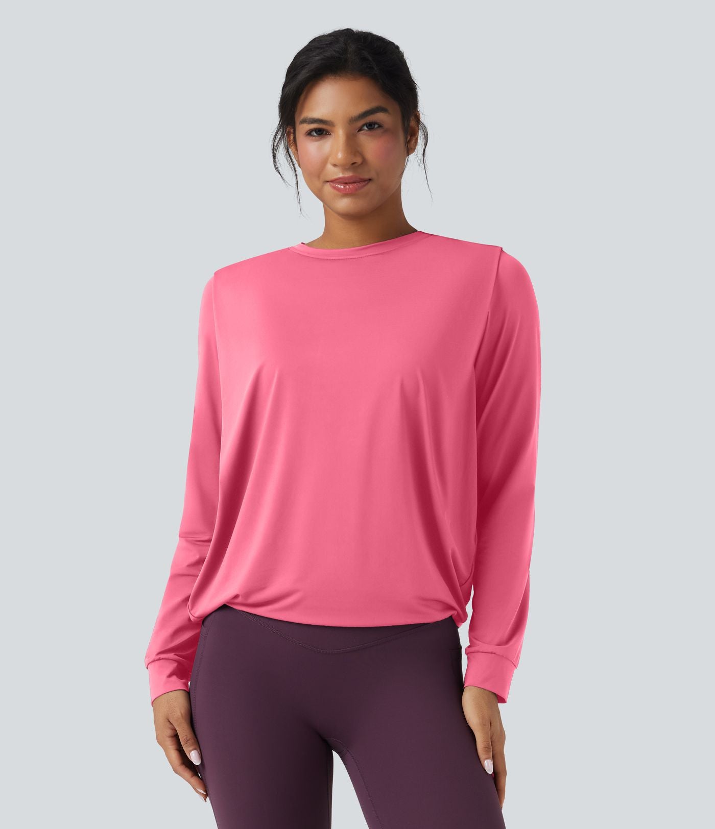 Haut de sport yoga col rond manches longues froncé - UPF50+