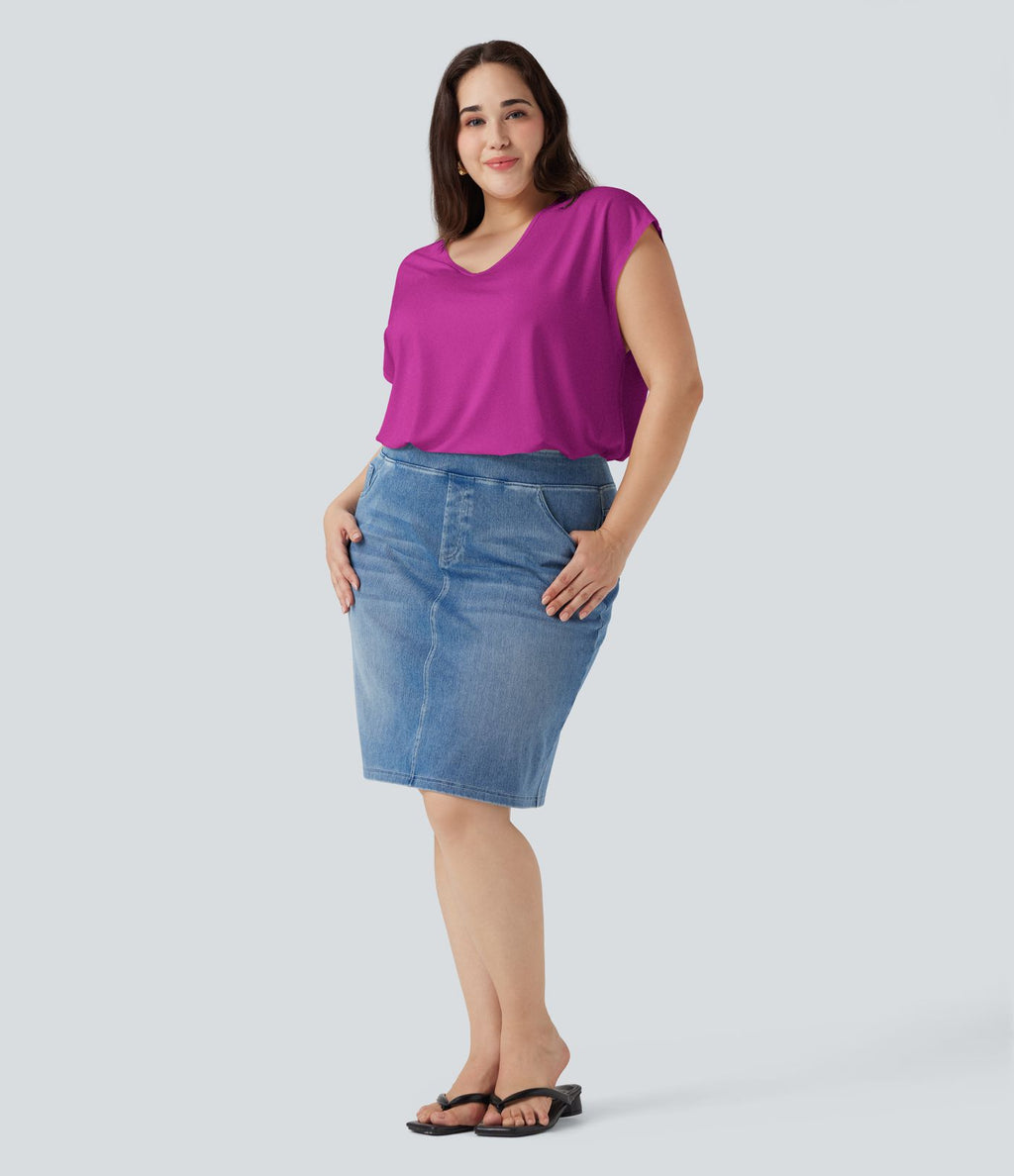 T-shirt décontracté grande taille col V manches courtes