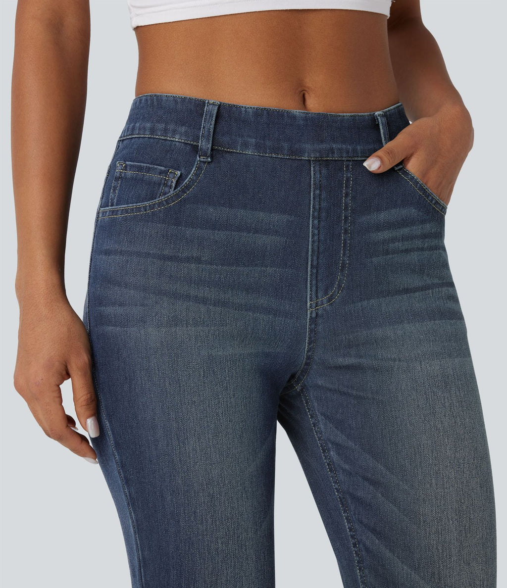 Halara Flex™ Jeans bootcut Casual Taille Haute Multiples Poches Lavés Élastiques et Tricotés Coupe
