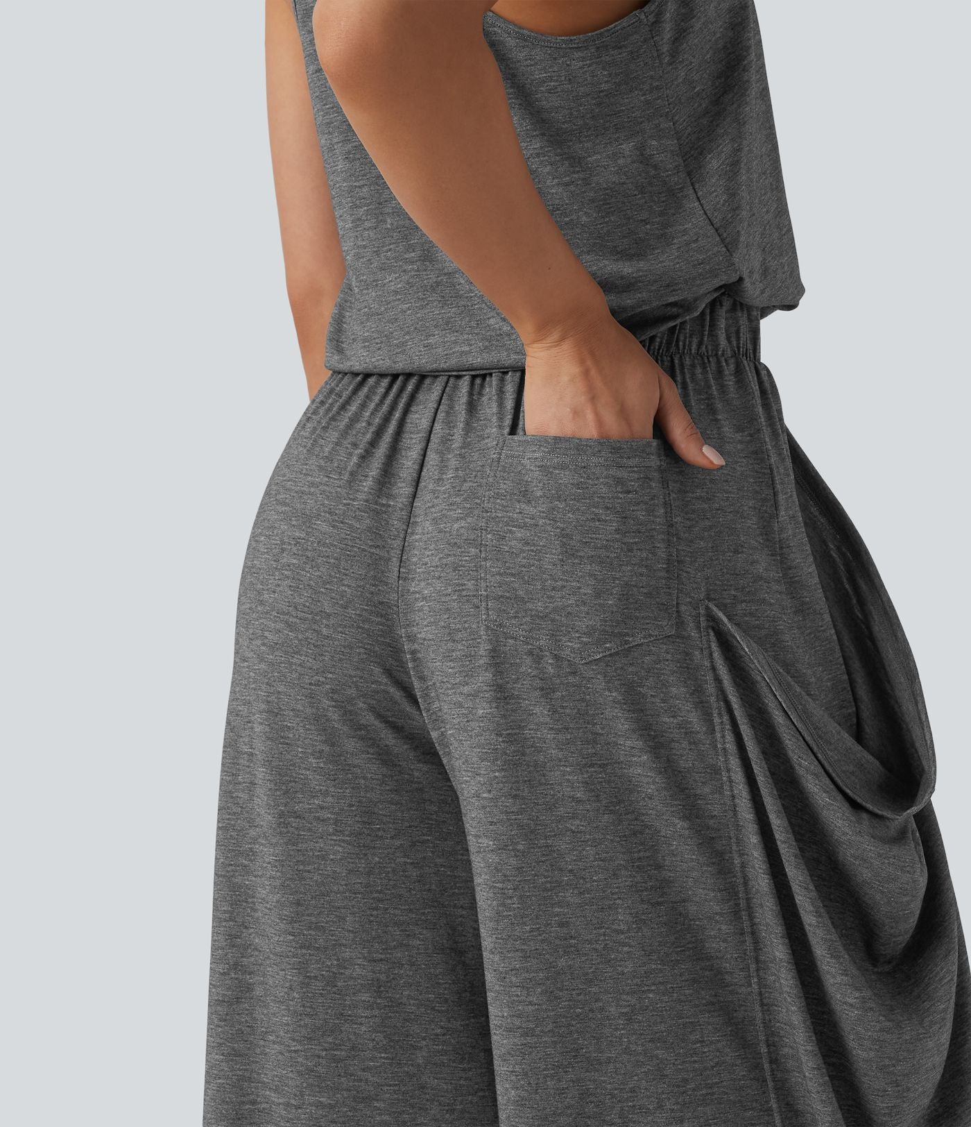 Combinaison décontractée à découpe sans manches jambes larges avec poches, édition Easy-Peezy
