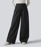 Pantalon chino de travail ample taille haute en coton avec poches