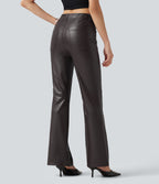 Pantalon bootcut taille mi-haute en simili stretch avec poches