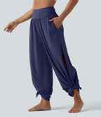 Pantalon fluide Breezeful™ taille haute à séchage rapide avec fronces, fente et poches