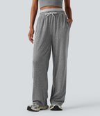 Pantalon de yoga jambes droites taille haute chiné avec double ceinture, cordon de serrage et poches
