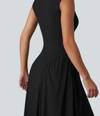 Robe longue casual fluide col U sans manches avec poches