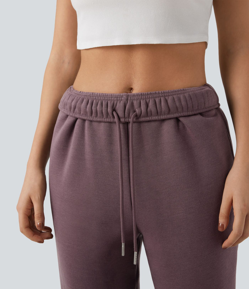 Jogging décontracté polaire taille haute avec cordon de serrage intérieur et poches