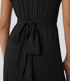 Breezeful™ Robe Mi-Longue Col en V Manches Courtes Poche Latérale Nouée au Dos Séchage Rapide