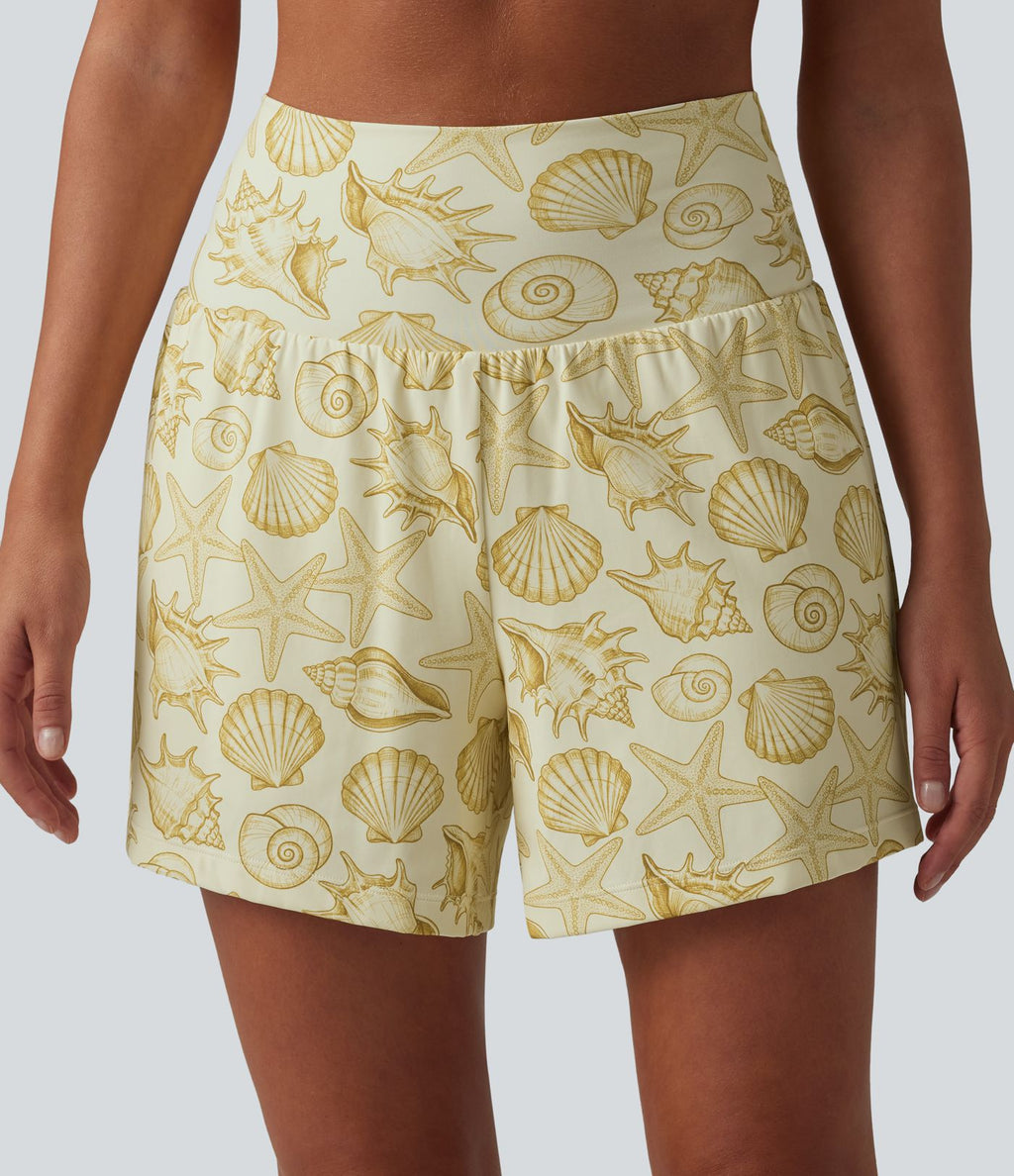 Short taille haute 2 en 1 à motif coquillage 12,5 cm avec poches