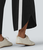 Pantalon de jogging casual large color block taille haute avec cordon de serrage, ourlet courbe et poches