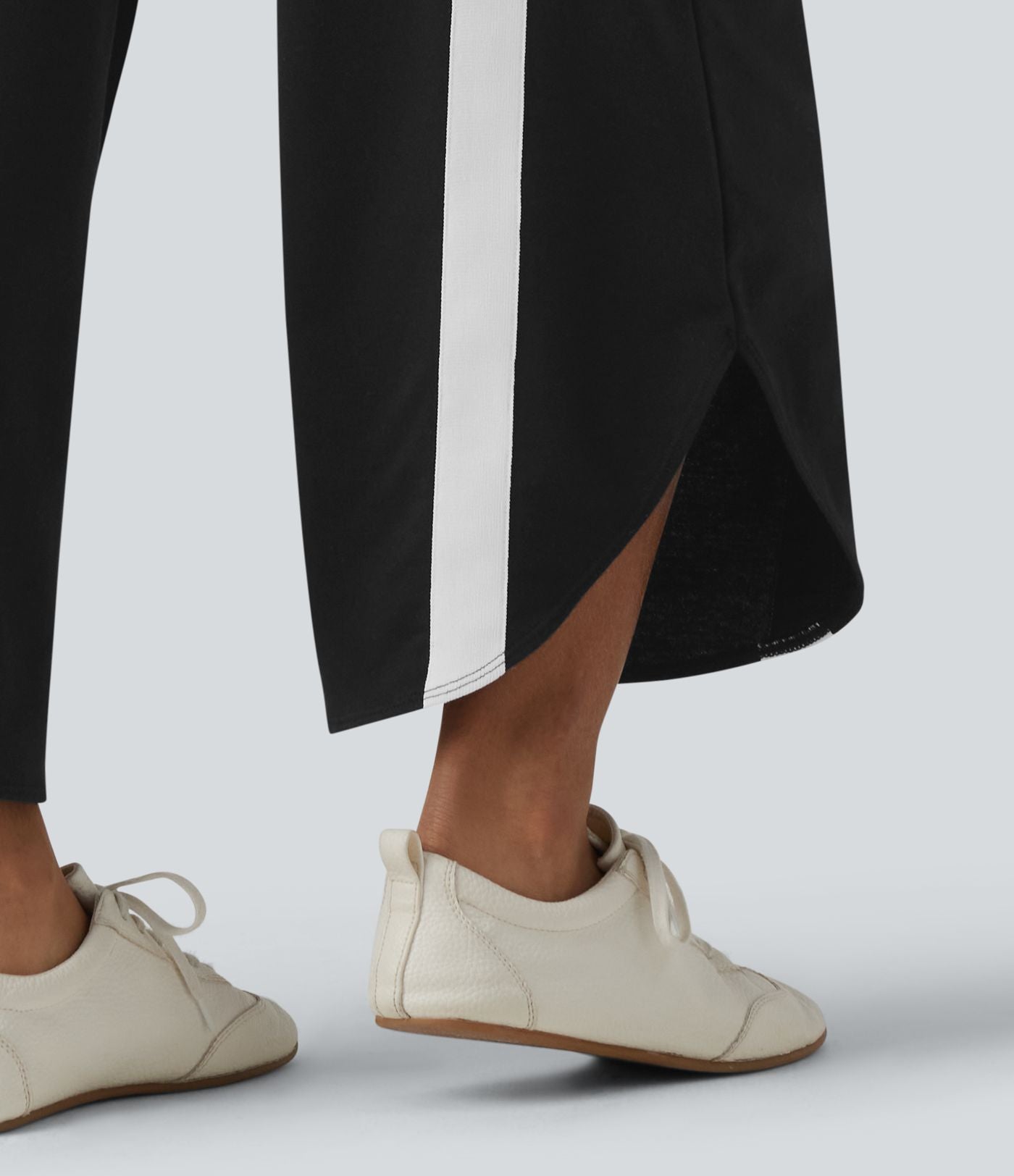 Pantalon de jogging casual large color block taille haute avec cordon de serrage, ourlet courbe et poches