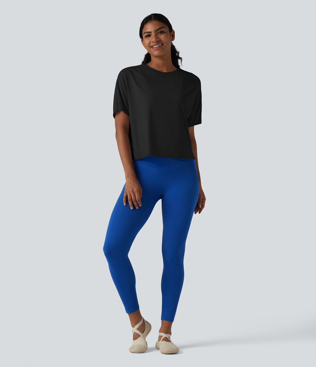 Haut de sport yoga col rond manches chauve-souris décontracté effet frais InstantCool séchage rapide, protection solaire UPF50+