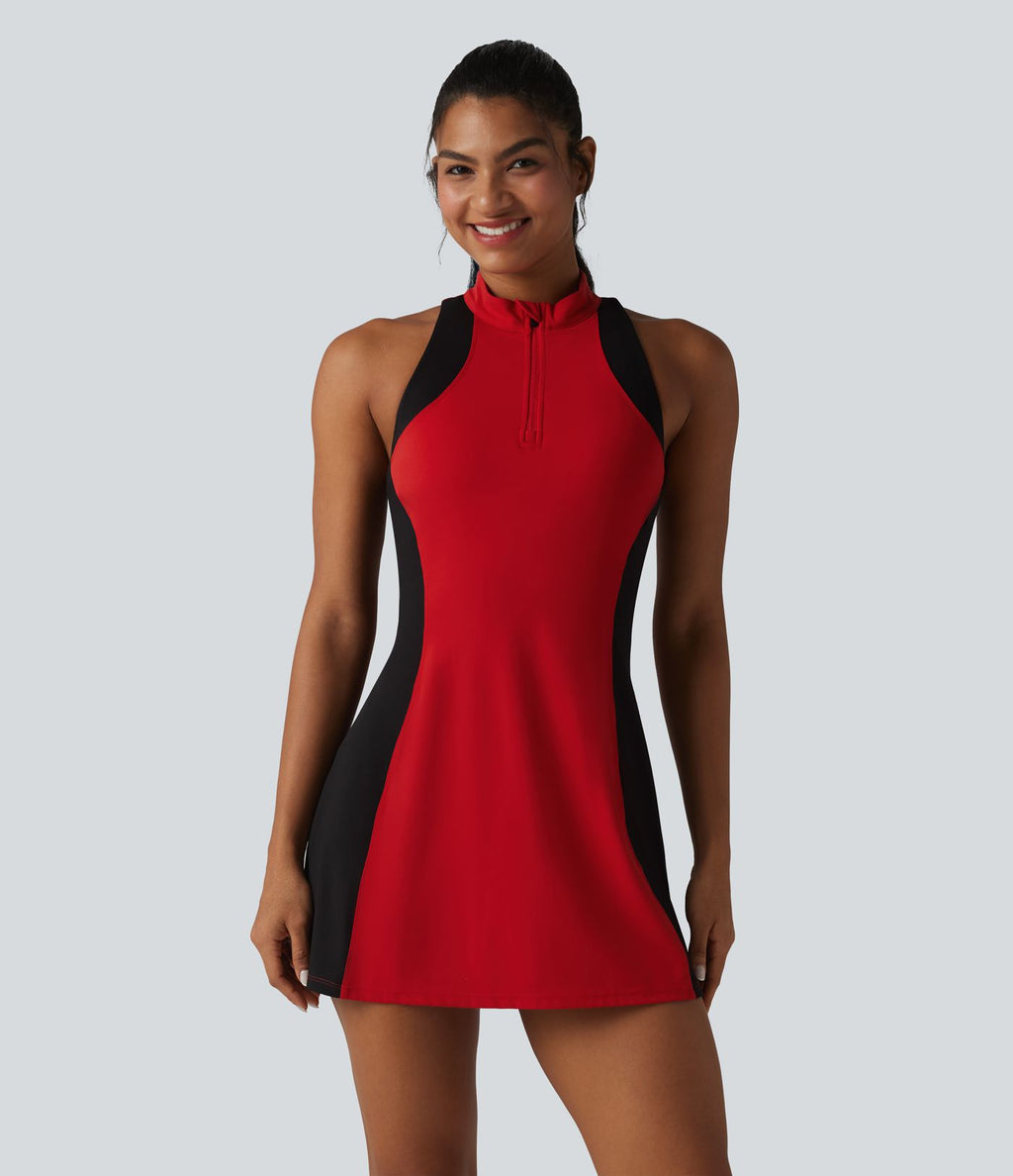 Halara UltraSculpt™ Robe sport mini de golf à col cheminée, soutien-gorge intégré, dos nageur et colorblock