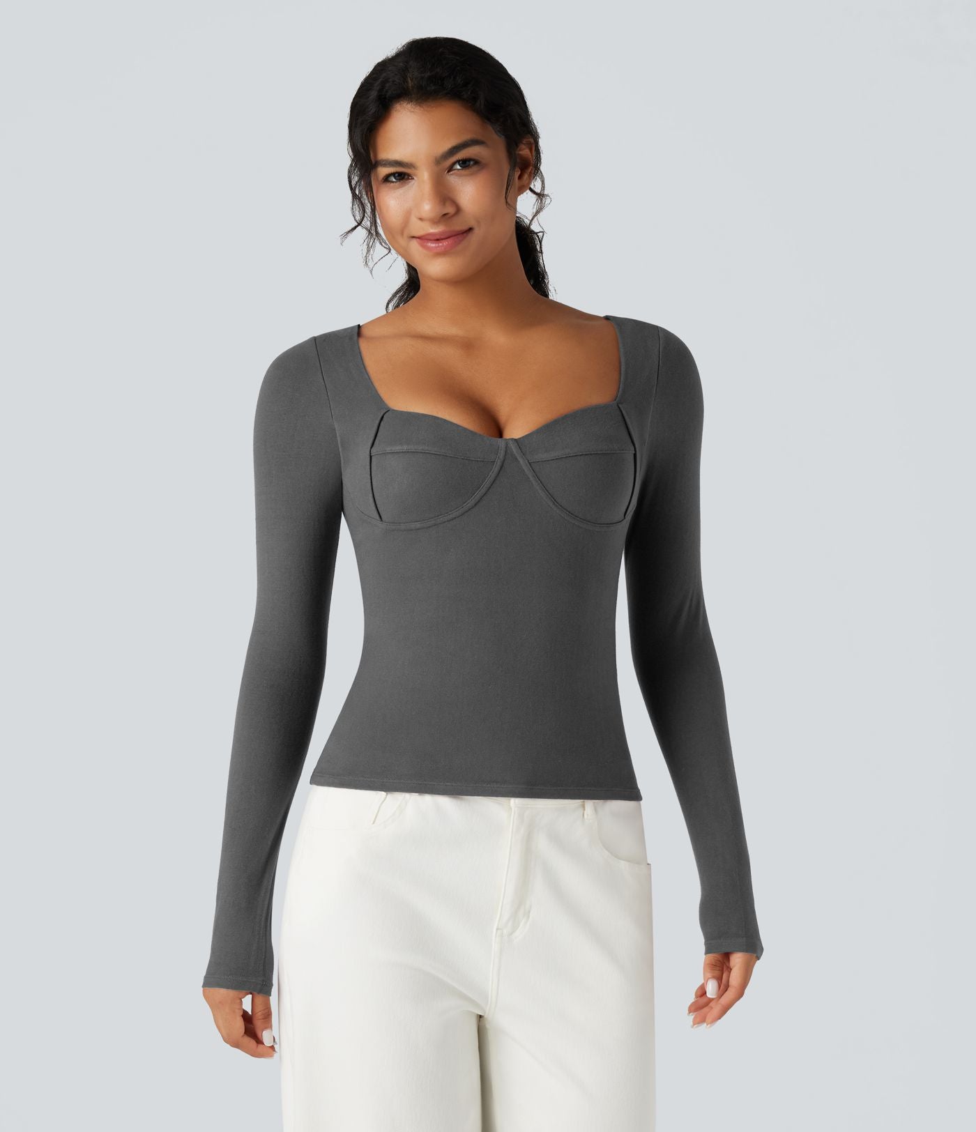 Top casual chaud push-up à col cœur et manches longues - Bonnet A/B
