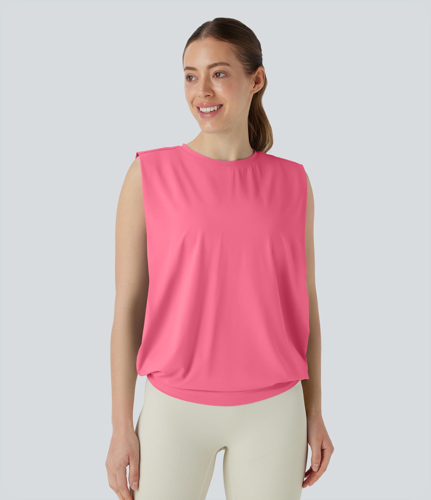 Débardeur de yoga col rond froncé, tissu rafraîchissant - Protection UPF50+