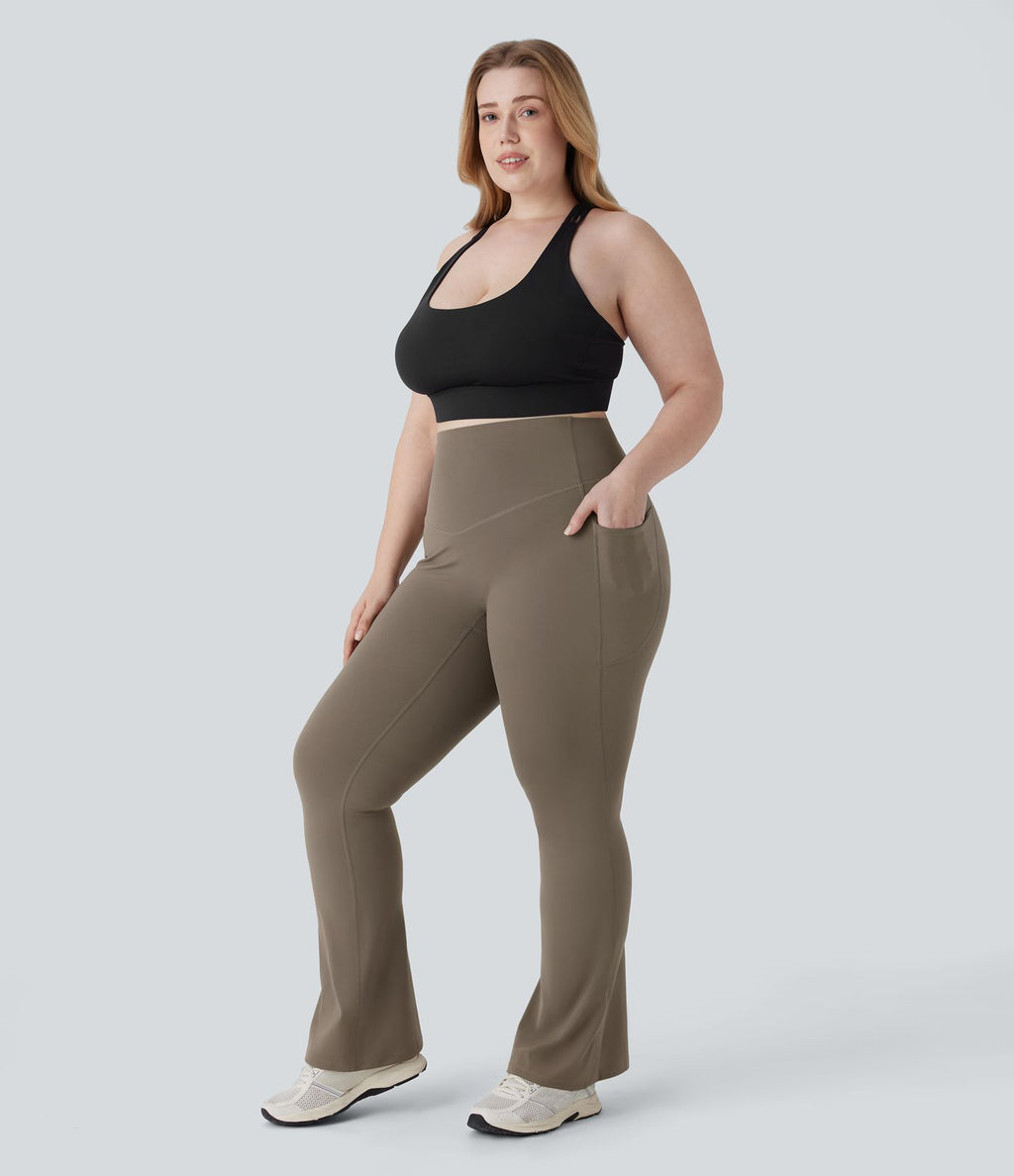 Pantalon de yoga à coupe bootcut gainant taille haute grande taille avec poches Halara UltraSculpt™