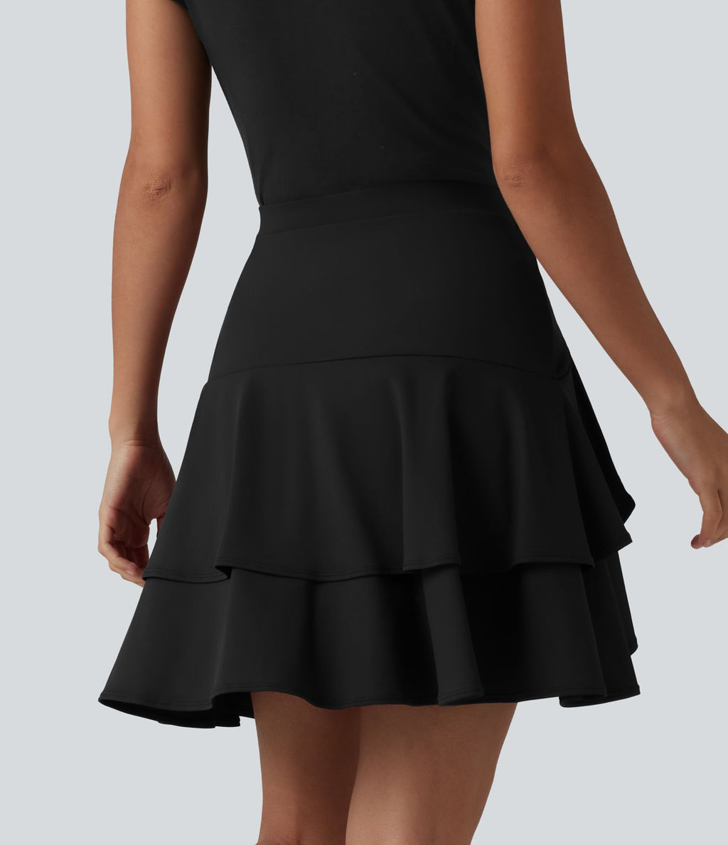 Jupe mini décontractée 2-en-1 SoftlyZero™ Airy effet frais InstantCool taille haute à volants superposés avec poche