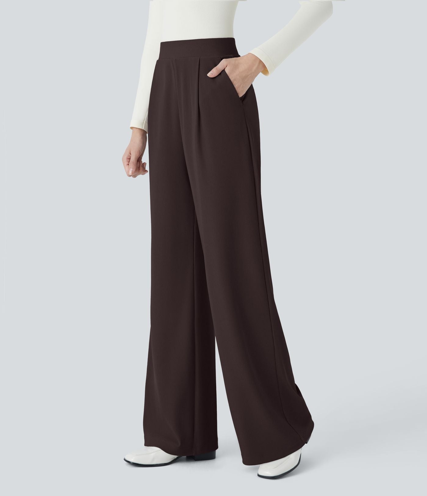 Halara Flex™ Pantalon Tailleur Évasé à Taille Haute Sculptant la Silhouette avec Poches Latérales Micro Waffle