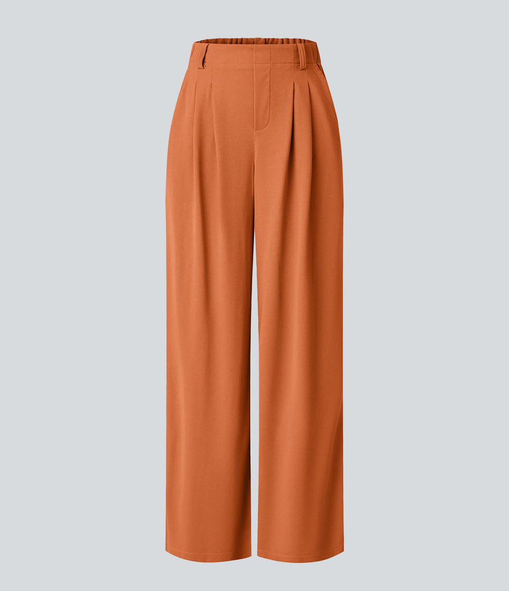 Pantalon Tailleur Large Fluide Halara Flex™ Gaufré Taille Haute Poches Latérales