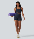 Short de yoga SoftlyZero™ Airy gainant slim taille haute à dos croisé à effet frais InstantCool, ourlet arrondi et poche