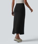 Jupe midi tailleur moulante fendue taille haute
