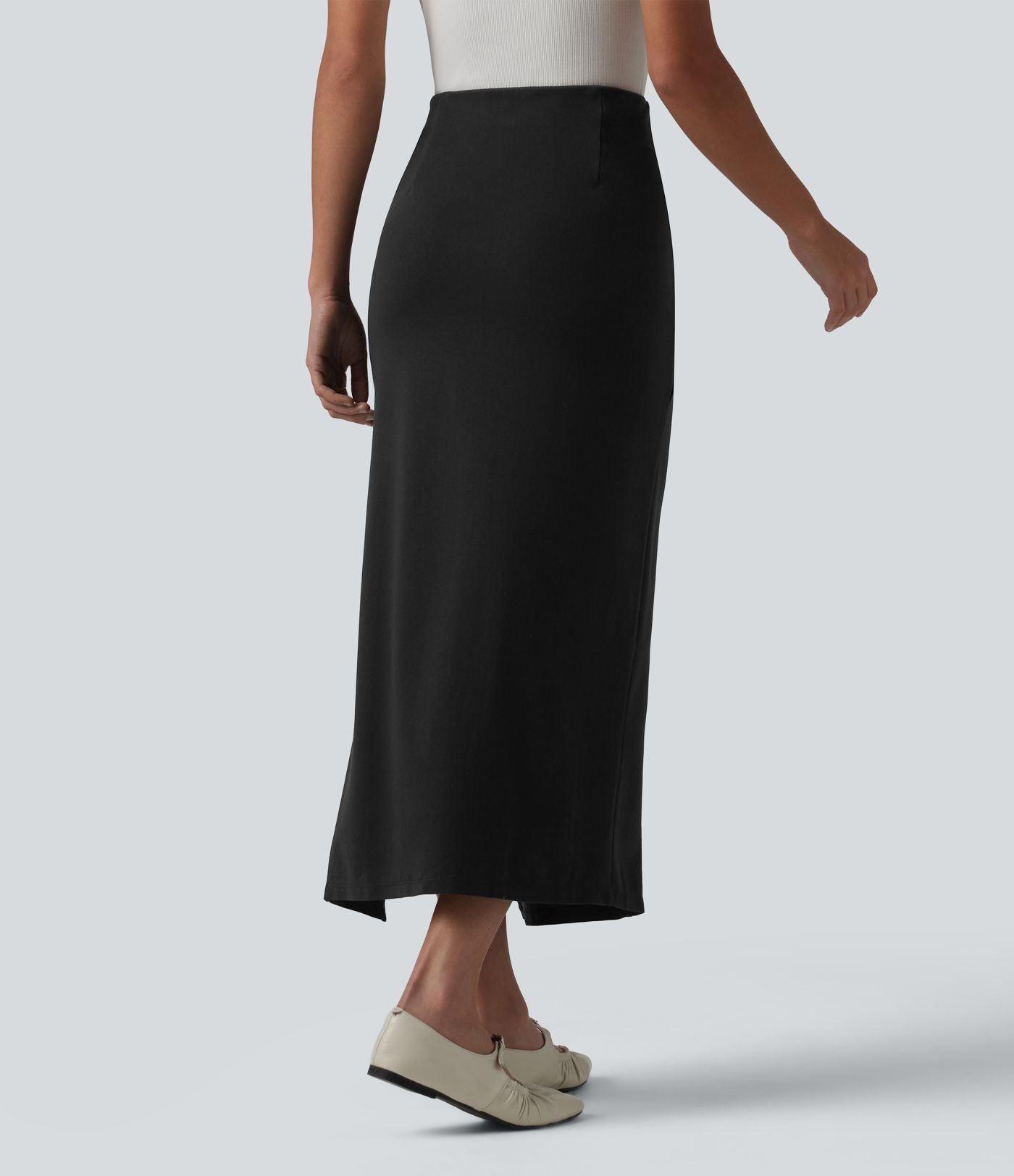 Jupe midi tailleur moulante fendue taille haute