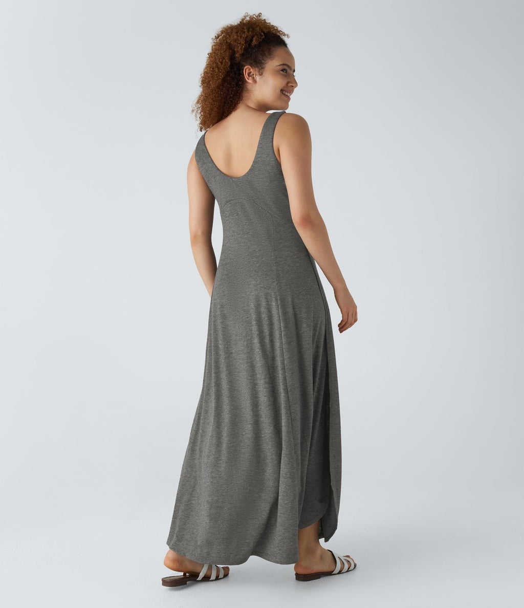 Robe Casual Débardeur Longue Fluide Fendue Dos Nu à Col en U