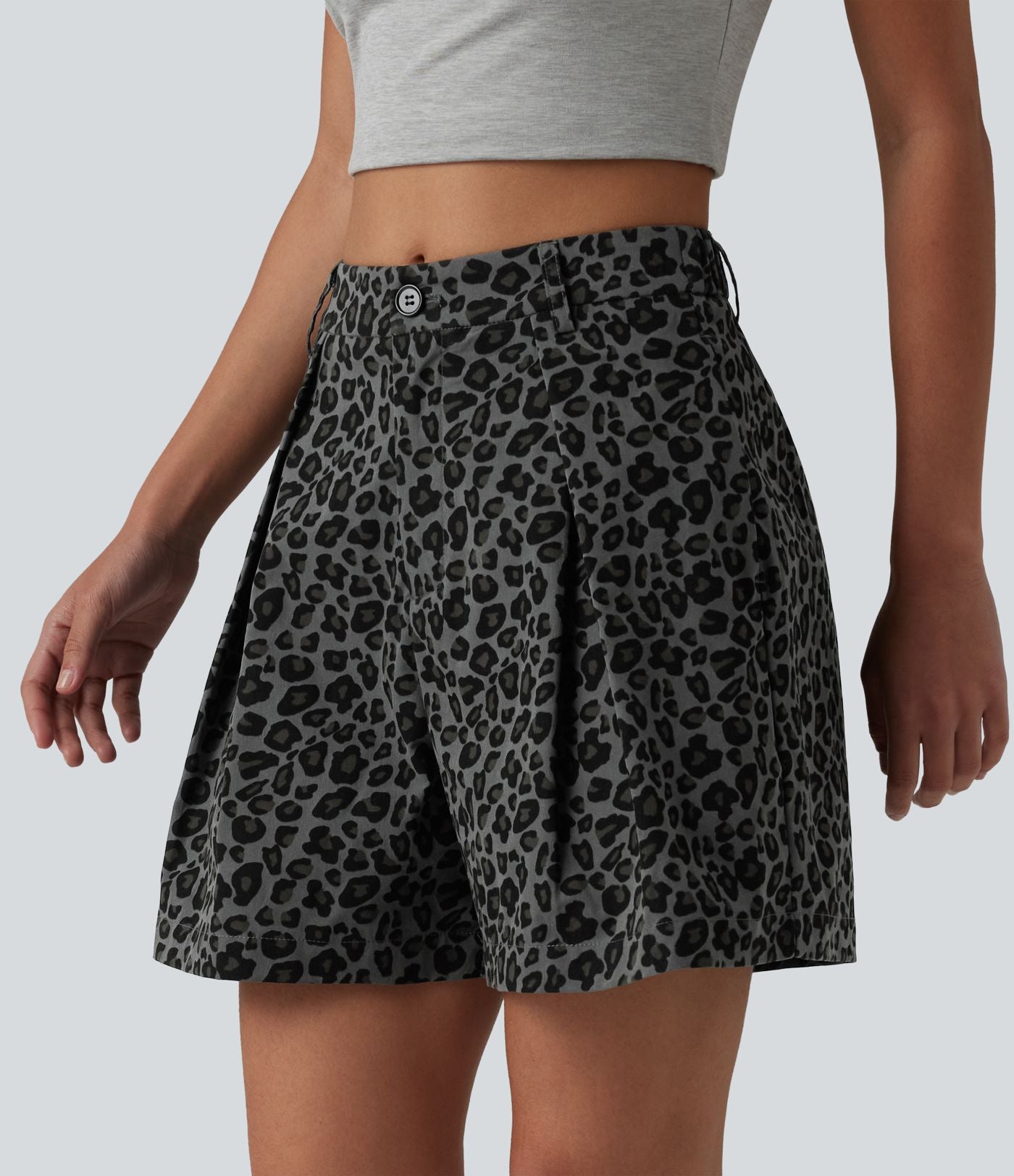 Short ample casual imprimé léopard taille mi-haute 12,5 cm avec poches