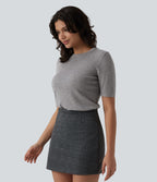 Pull tailleur ajusté col rond manches courtes mélange soie-laine