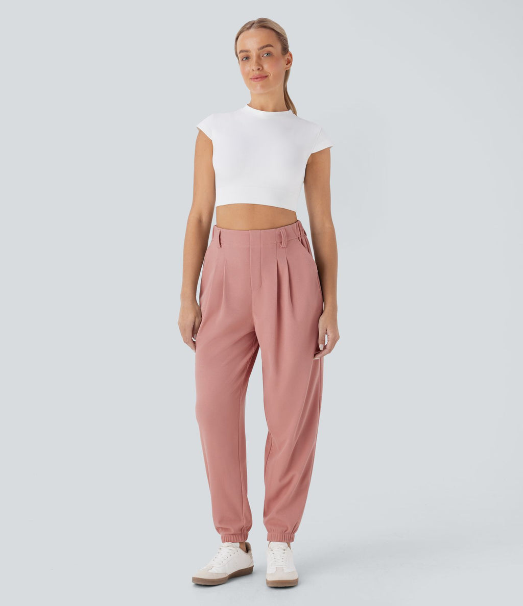 Pantalon de jogging décontracté taille haute fuselé en tissu gaufré avec poche latérale