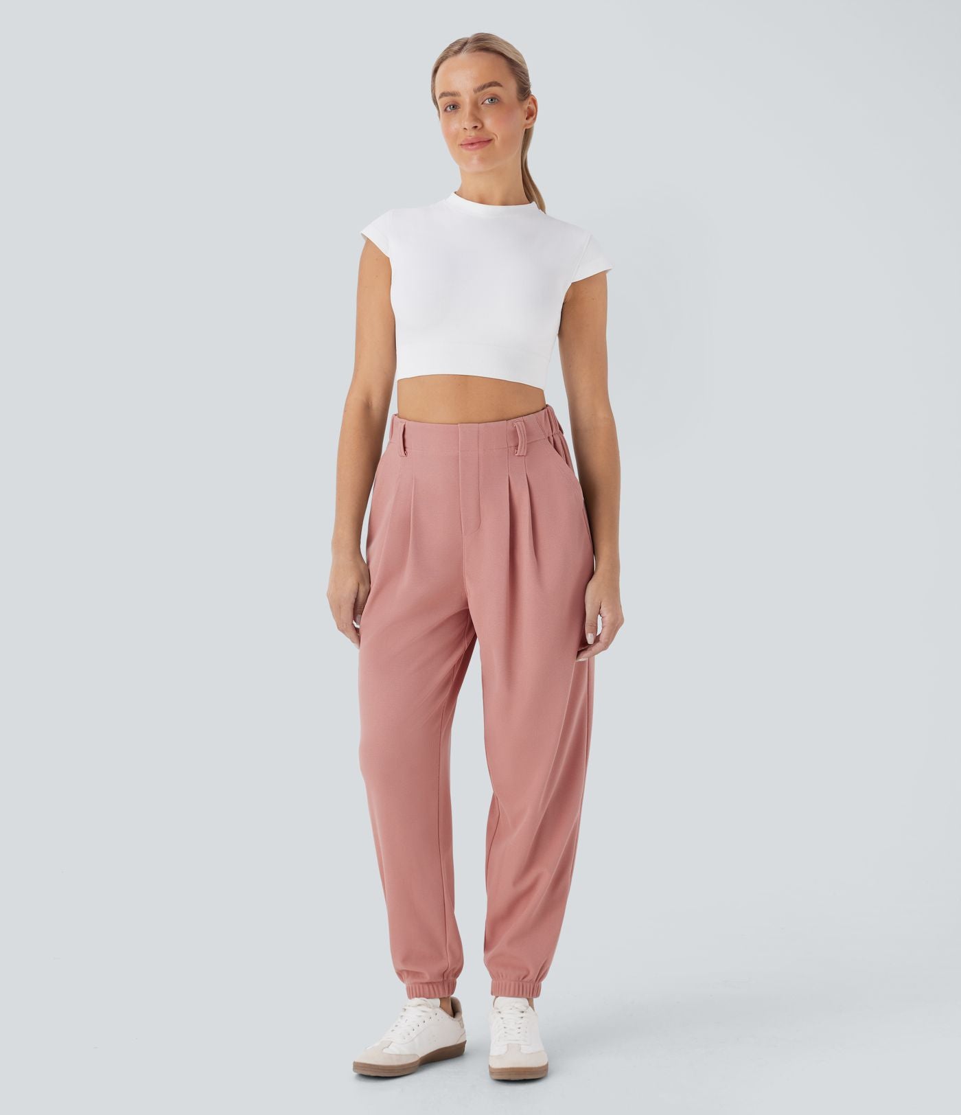 Pantalon de jogging décontracté taille haute fuselé en tissu gaufré avec poche latérale