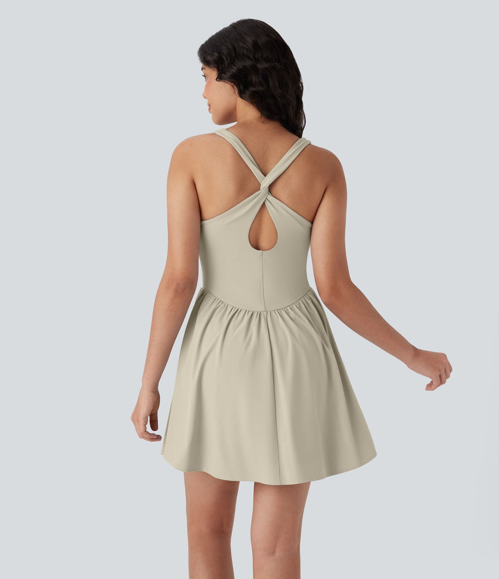 Robe active fluide Breezeful™ mini 2-en-1 à séchage rapide avec dos nu, style corset et poche - Longueur allongée
