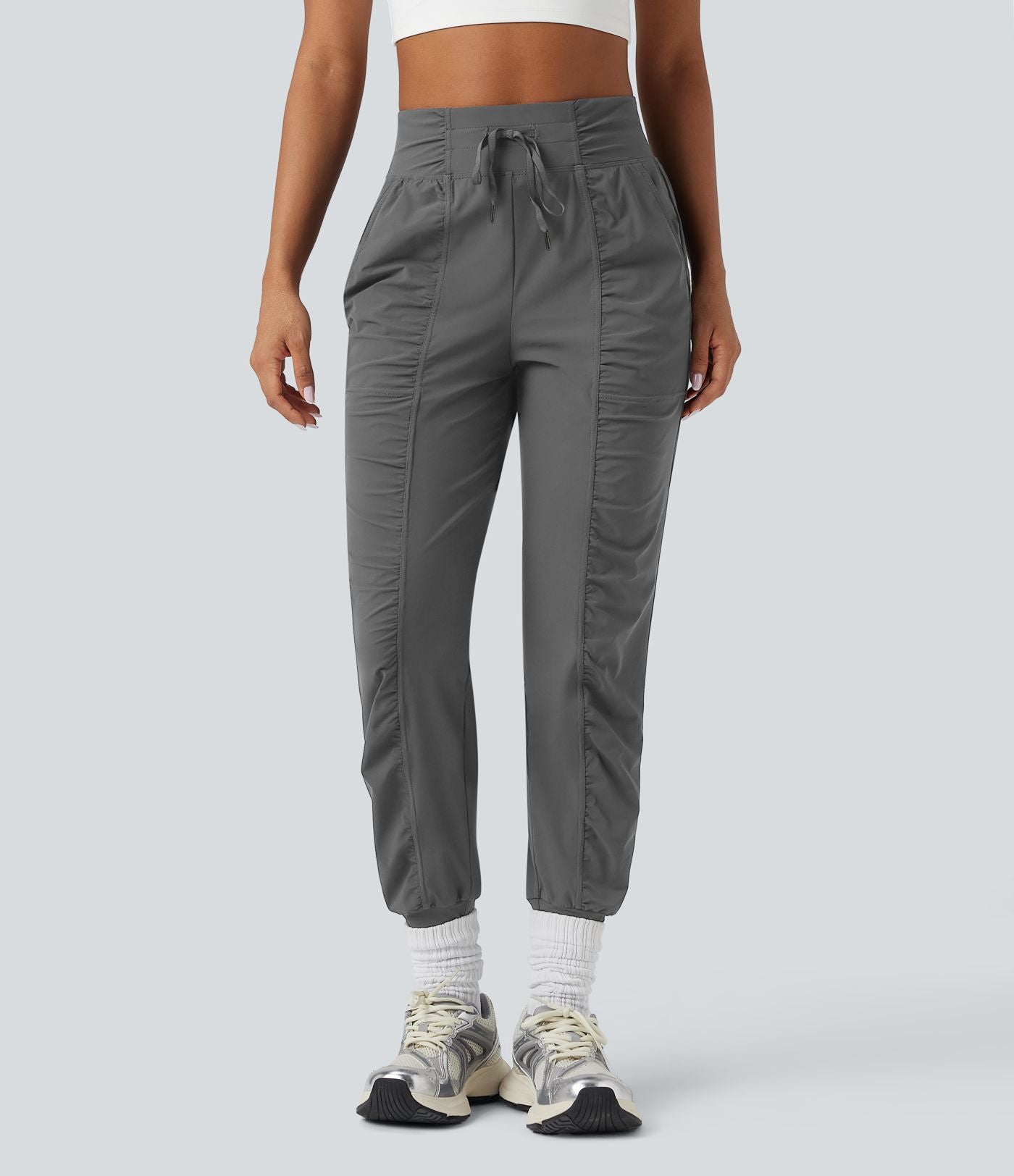 Jogging de danse fuselé froncé séchage rapide effet frais InstantCool taille haute avec cordon de serrage et poches, protection solaire UPF40+