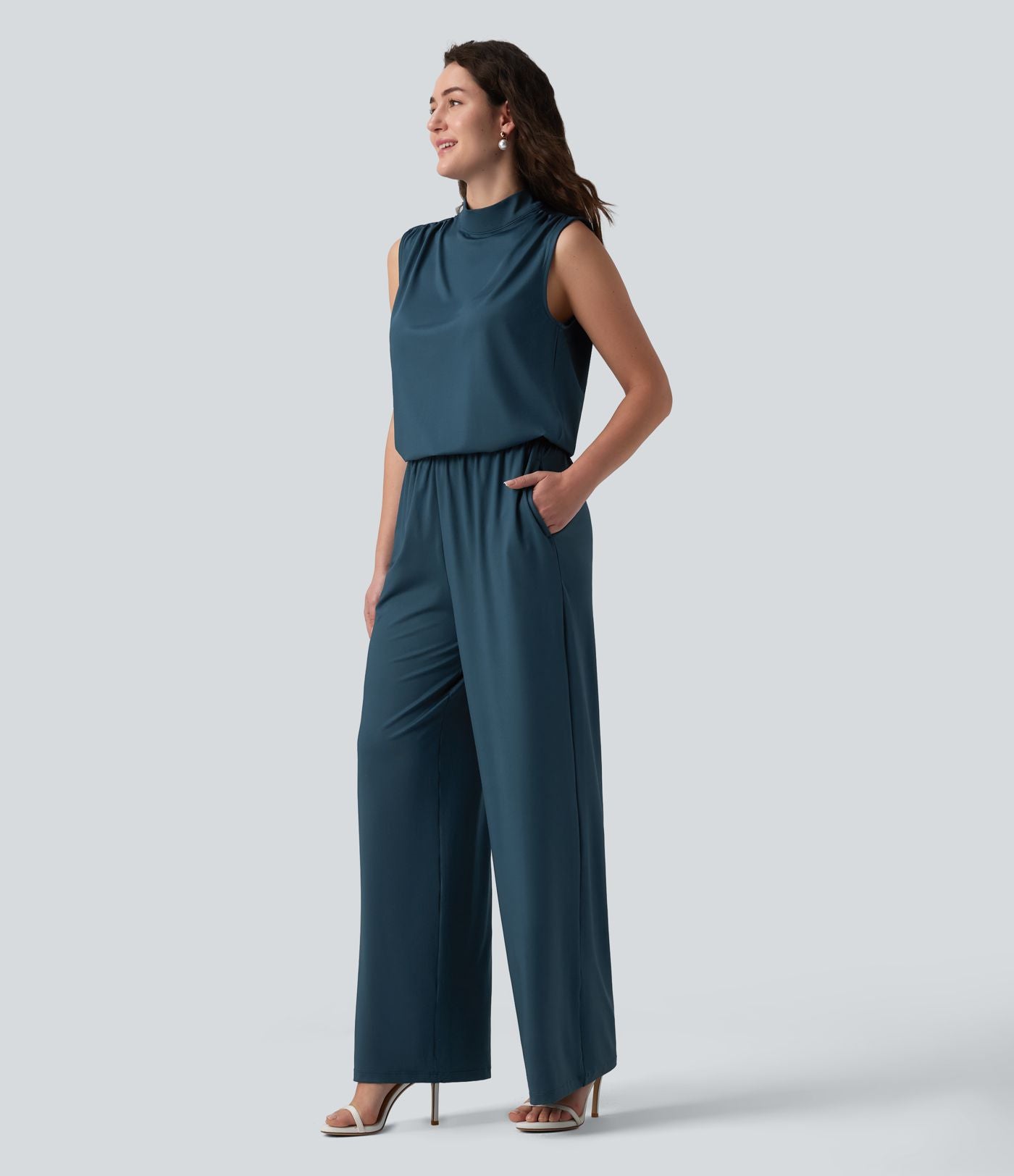 Combinaison mariage et demoiselle d'honneur col montant sans manches coupe droite avec poches - Easy Peasy