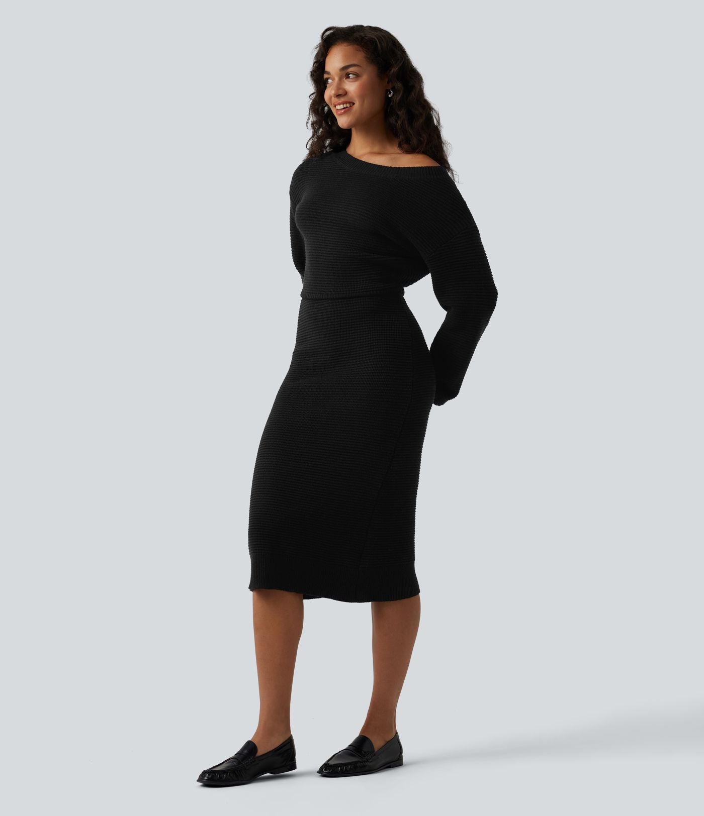 Robe pull midi casual asymétrique une épaule à manches longues