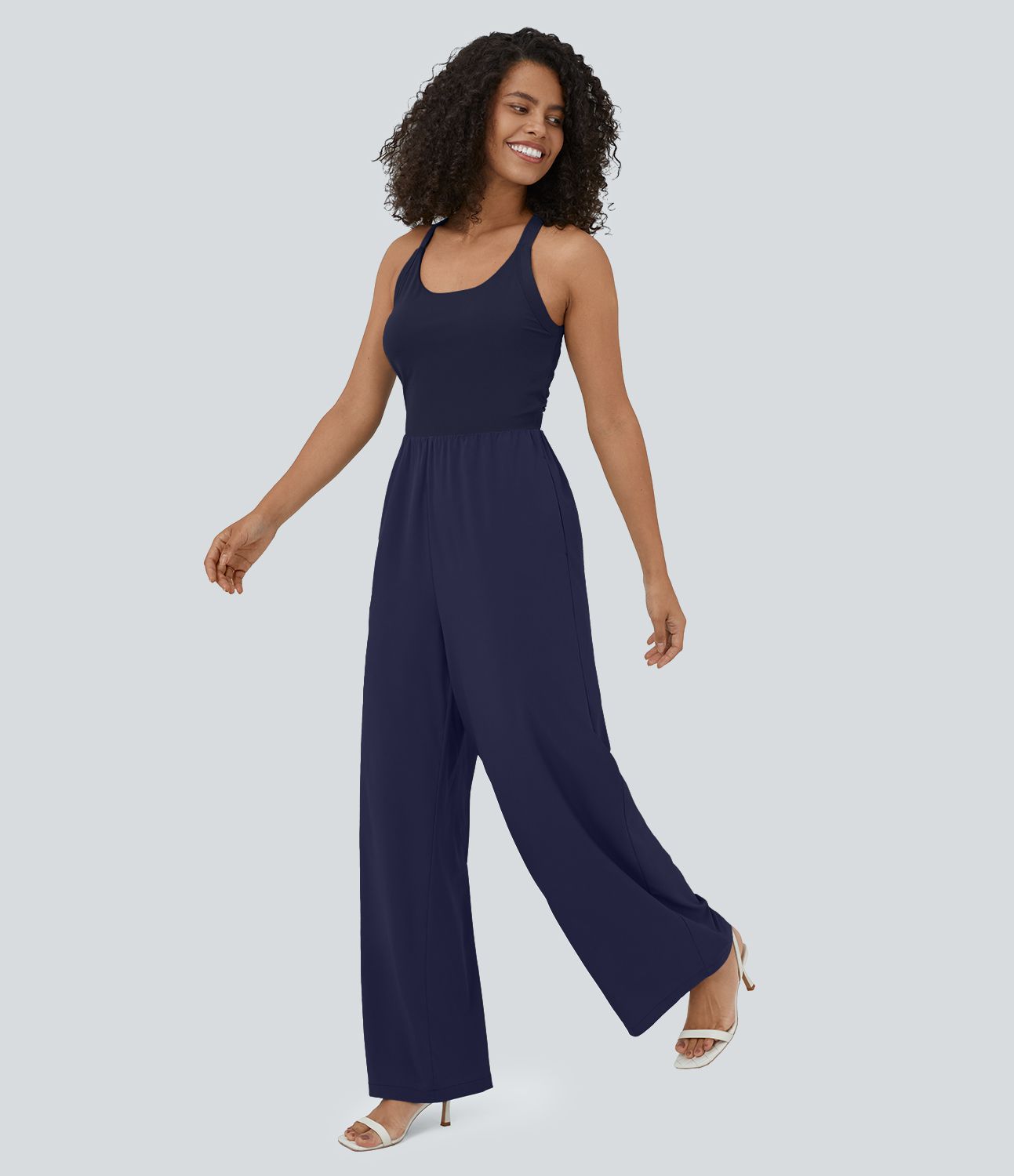 Breezeful™ Combinaison Yoga Fluide Sans Manches Dos Nu Découpée et Torsadée avec Poches Latérales Séchage Rapide