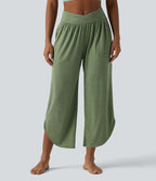 Pantalon décontracté taille haute croisé à ourlet courbe avec poches