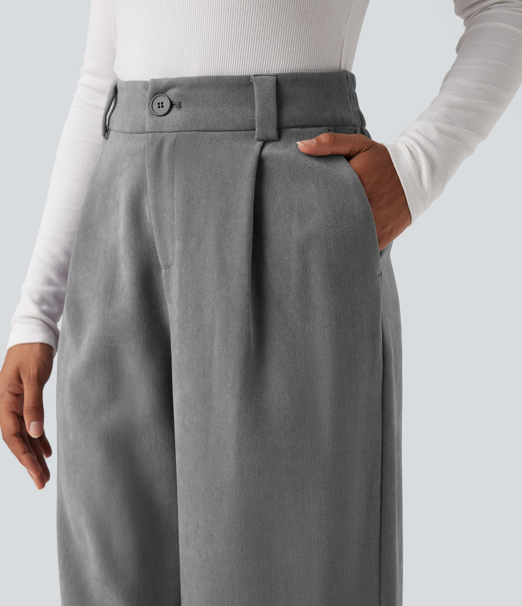 Pantalon tailleur baggy taille haute avec poches