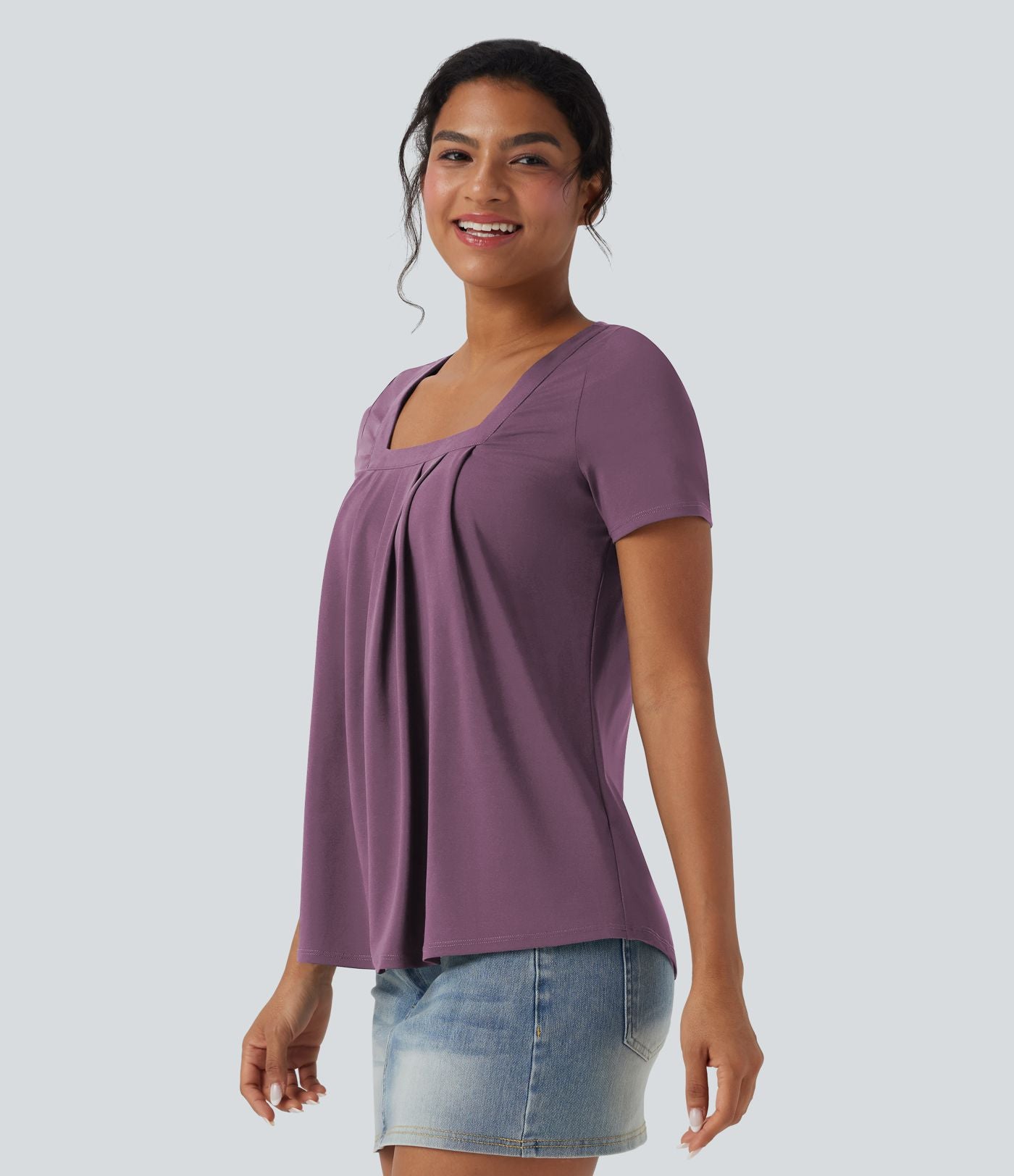 Haut casual col carré manches courtes